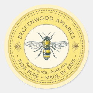 Honey Bee Label Yellow Beekeeper Apiary