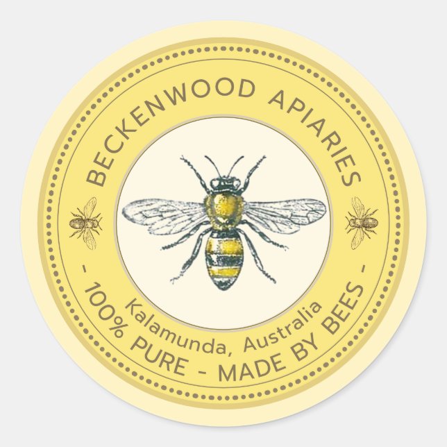Honey Bee Label Yellow Beekeeper Apiary (Front)