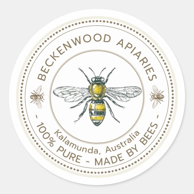 Honey Bee Label Yellow Beekeeper Apiary (Front)