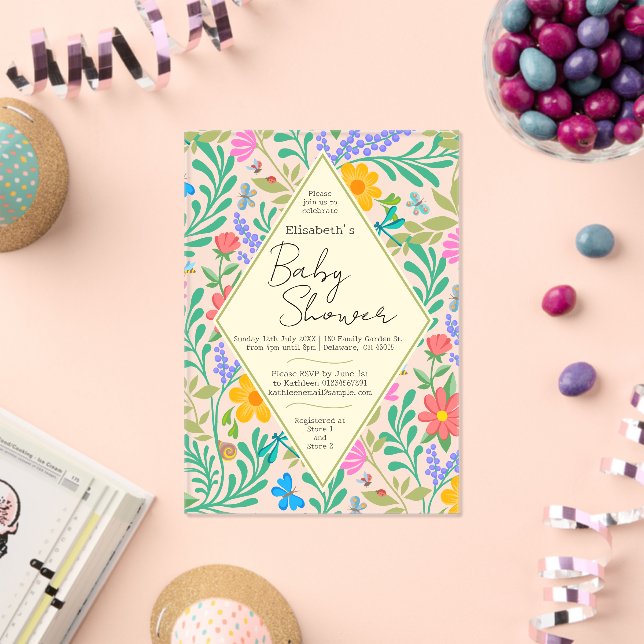 Honey Bee, Ladybug, Butterfly, Dragonfly & Flowers Acrylic Invitations (Insitu (Celebration))