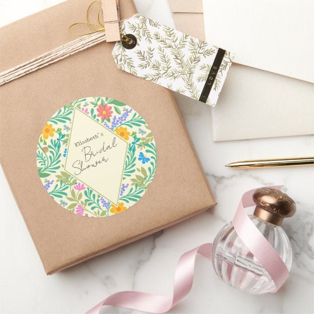 Honey Bee, Ladybug, Butterfly, Dragonfly & Flowers Classic Round Sticker (Gifting)