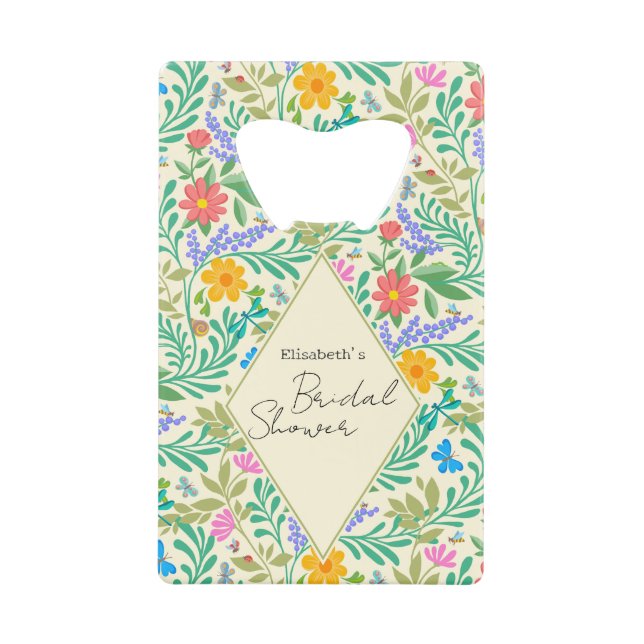Honey Bee, Ladybug, Butterfly, Dragonfly & Flowers Credit Card Bottle Opener (Front)