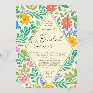 Honey Bee, Ladybug, Butterfly, Dragonfly & Flowers Invitation