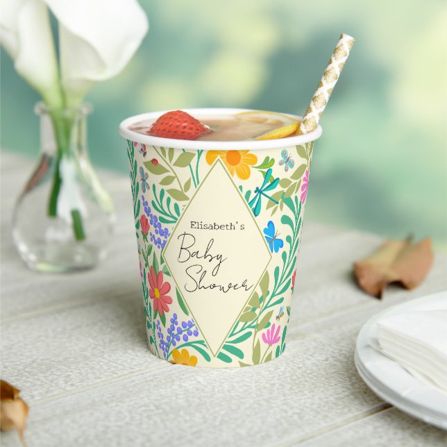 Honey Bee, Ladybug, Butterfly, Dragonfly & Flowers Paper Cups (Insitu)