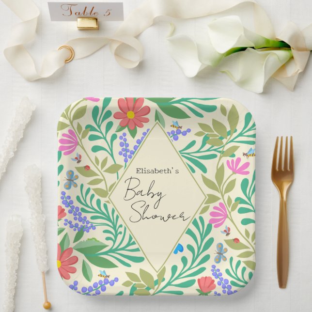 Honey Bee, Ladybug, Butterfly, Dragonfly & Flowers Paper Plates (Wedding)