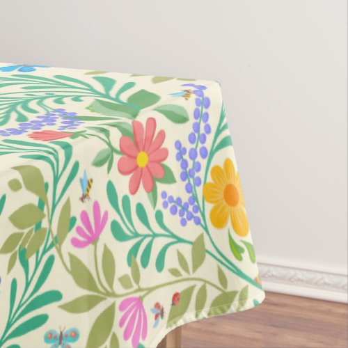 Honey Bee Ladybug Butterfly Dragonfly  Flowers Tablecloth