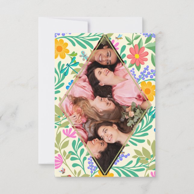 Honey Bee, Ladybug, Butterfly, Dragonfly & Flowers Thank You Card (Front)