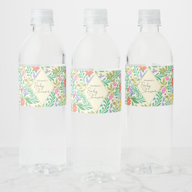 Honey Bee, Ladybug, Butterfly, Dragonfly & Flowers Water Bottle Label (Bottles)