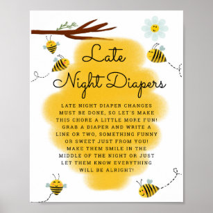 Honey Bee Late Night Diapers Baby Shower Sign