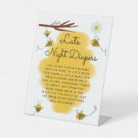 Honey Bee Late Night Diapers Baby Shower Table Pedestal Sign