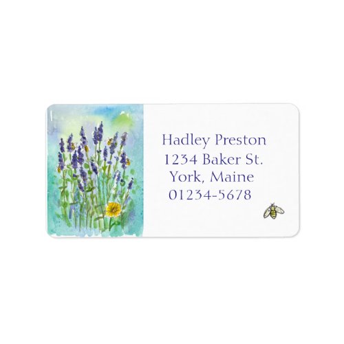 Honey Bee Lavender Watercolor Flowers Label