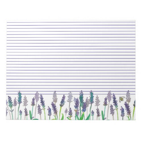 Honey Bee Lavender Watercolor Flowers Lined Notepad