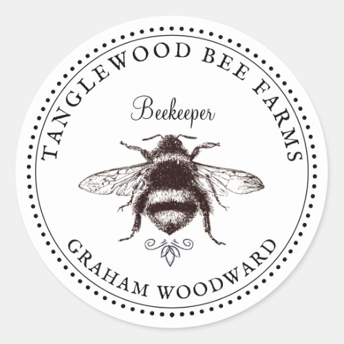 Honey Bee Logo Apiary Beekeeper Honey Products  Classic Round Sticker