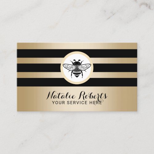 Honey Bee Logo Black Gold Stripes Beekeeping Farm Business Card