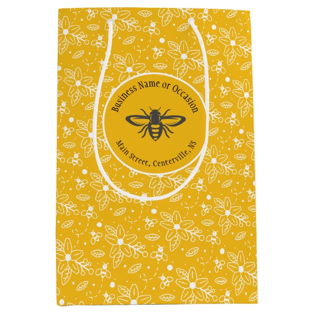 Honey Bee Logo Business or Birthday Medium Gift Bag (Front)