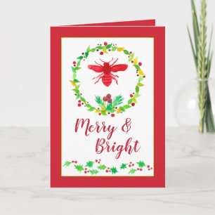 Honey Bee Merry And Bright Christmas Card