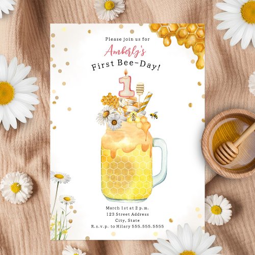 Honey Bee Milkshake First Birthday Invitation