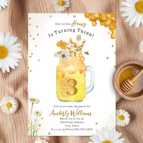 Honey Bee Milkshake Floral Birthday Invitation