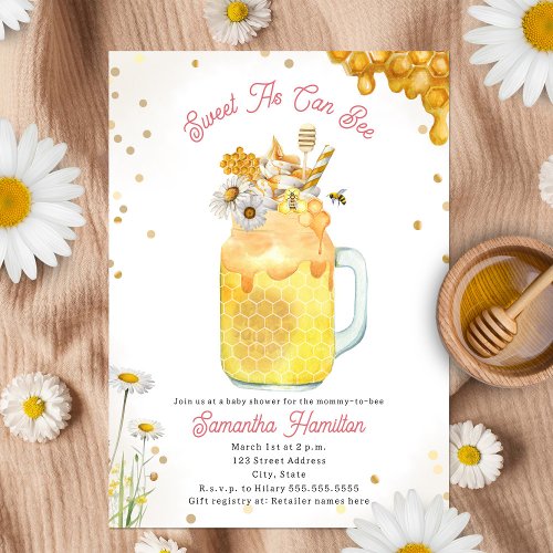 Honey Bee Milkshake Floral Girl Baby Shower Invitation