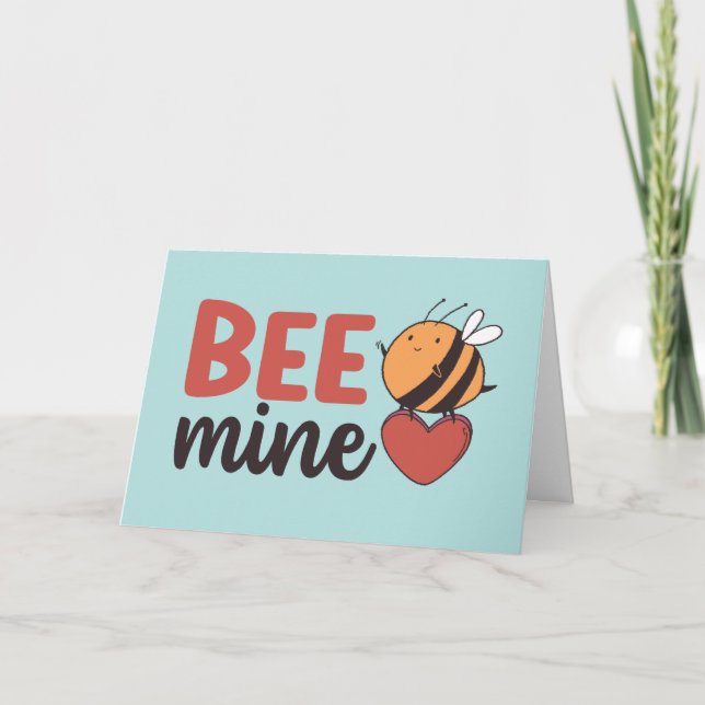 Honey Bee Mine Cute Pun Funny Valentine's Day Holiday Card (Front)