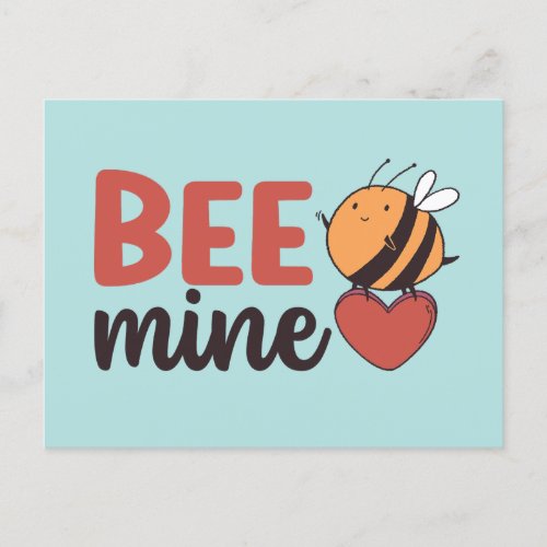 Honey Bee Mine Cute Pun Funny Valentines Day Postcard