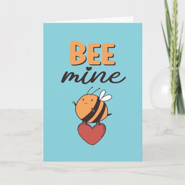 Honey Bee Mine Funny Love Pun Valentine's Day Holiday Card (Front)