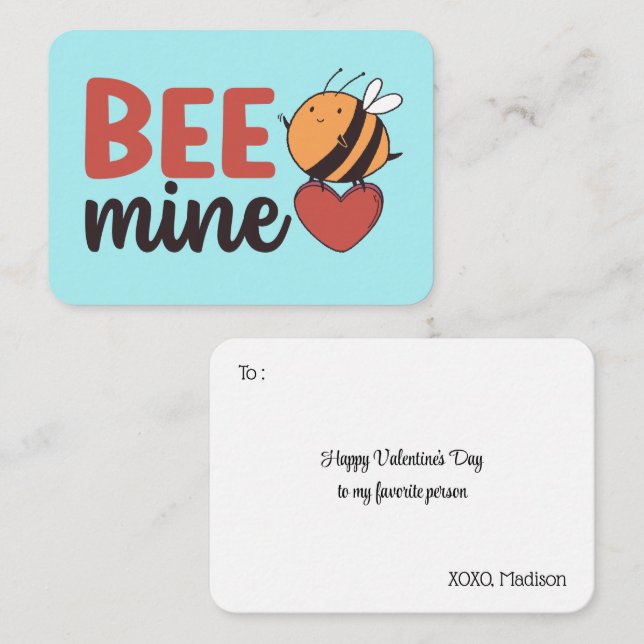 Honey Bee Mine Funny Pun Cute Kids Valentine's Day Note Card (Front/Back)