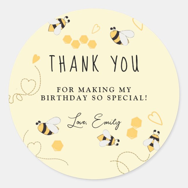 Honey bee minimalist thank you classic round sticker (Front)