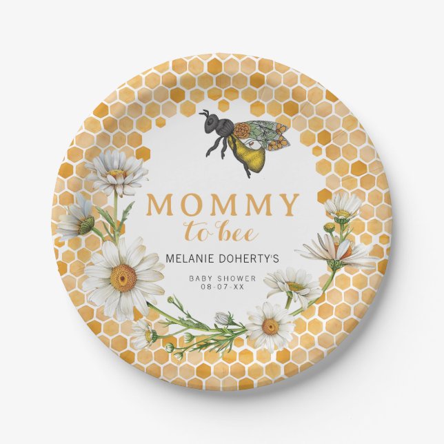 Honey Bee Mommy to Bee Baby Shower Paper Plates |  (Front)