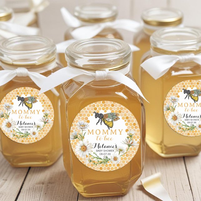 Honey Bee Mommy to Bee Baby Shower Sticker | Flora (Bee Baby Shower Favor Stickers)