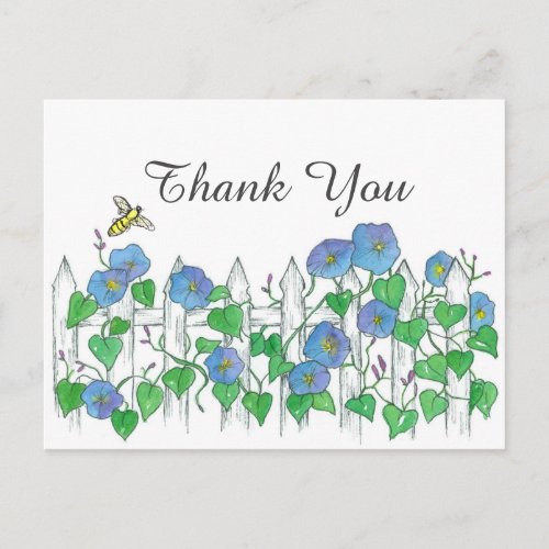 Honey Bee Morning Glory Flowers Thank You Postcard