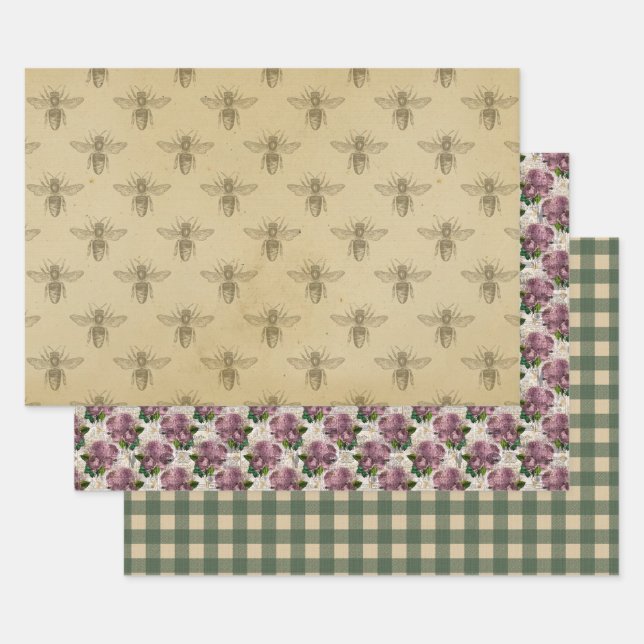 Honey Bee & Mystic Roses  Wrapping Paper Sheets (Set)