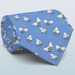 Honey Bee Neck Tie<br><div class="desc">A honey bee pattern on a blue background for those who love nature and pollinators.  Original art by Nic Squirrell. Change the background color in the design tool to customize.</div>