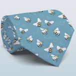 Honey Bee Neck Tie<br><div class="desc">A honey bee pattern on a teal green background for those who love nature and pollinators.  Original art by Nic Squirrell. Change the background color in the design tool to customize.</div>
