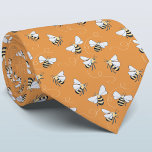 Honey Bee Neck Tie<br><div class="desc">A honey bee pattern on a burnt orange background for those who love nature and pollinators. Original art by Nic Squirrell. Change the background color in the design tool to customize.</div>