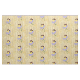 Honey bee on a flower honeycomb background fabric