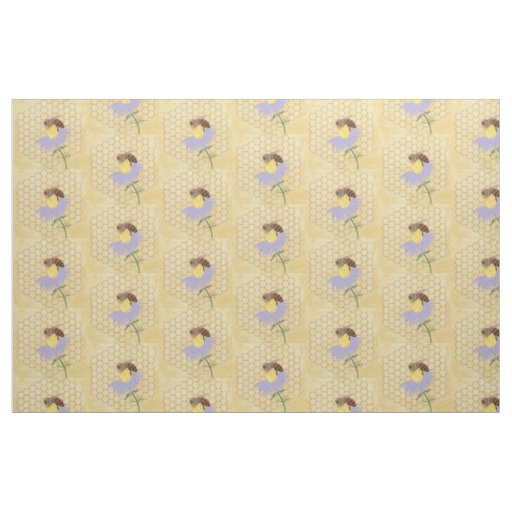 Honey bee on a flower honeycomb background fabric