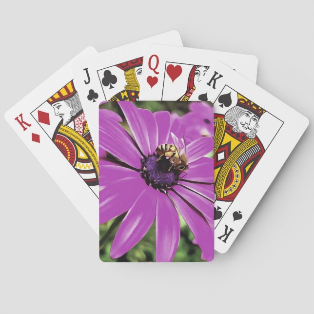 Honey Bee On A Purple African Daisy Art Poker Cards (Back)