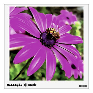 Honey Bee On A Purple African Daisy Art Wall Decal