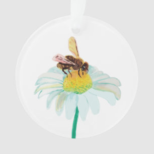 Honey Bee on a White Flower Ornament