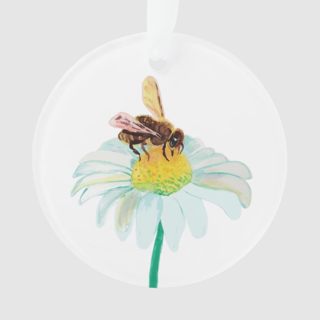 Honey Bee on a White Flower Ornament (Front)