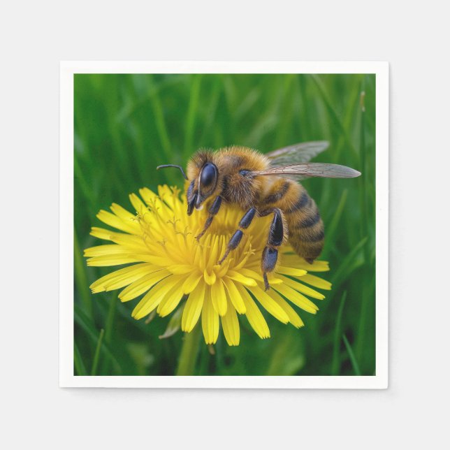 Honey Bee On a Yellow Dandelion Napkins (Front)