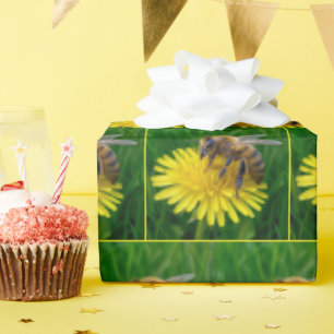 Honey Bee On a Yellow Dandelion Wrapping Paper