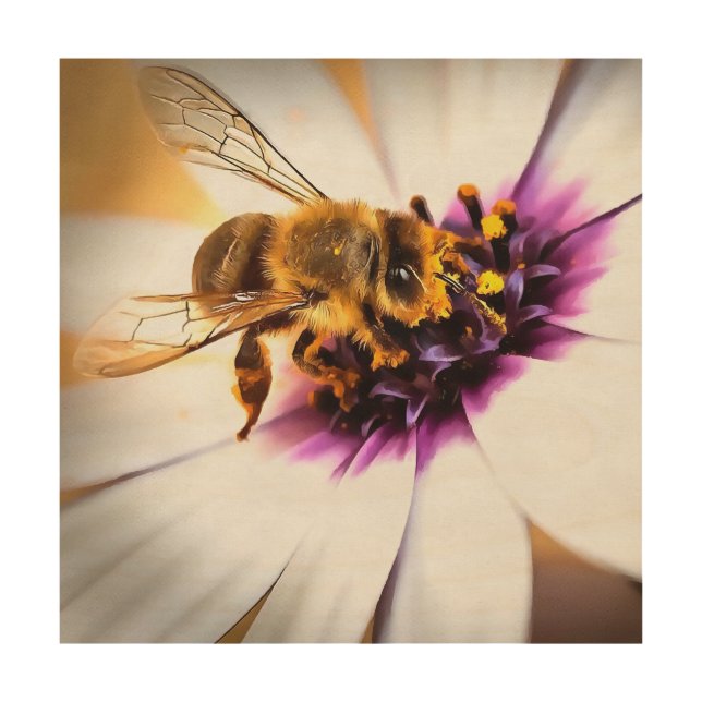 Honey Bee On African Daisy Acrylic Art (Front)