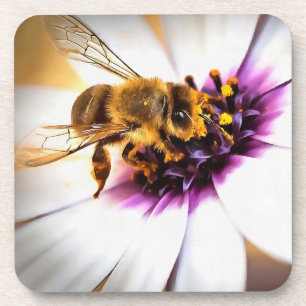 Honey Bee On African Daisy Acrylic Art Beverage Coaster