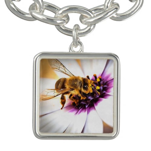 Honey Bee On African Daisy Acrylic Art Bracelet
