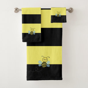 Bumble Bee Hand Dish Towels Set x3 Yellow Black Stripe Kitchen