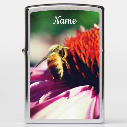 Honey Bee On Coneflower Close Up Personalized Zippo Lighter