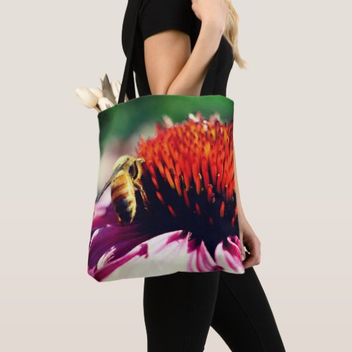 Honey Bee On Coneflower Close Up  Tote Bag