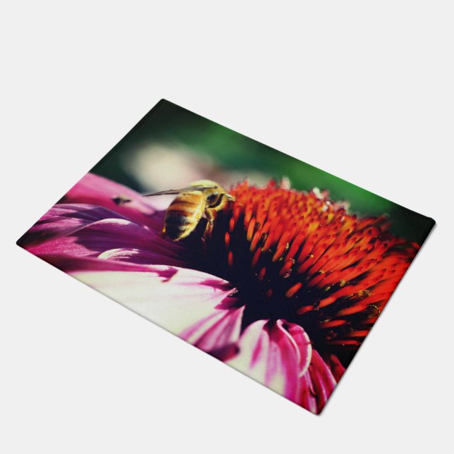Honey Bee On Coneflower Daisy Close Up   Doormat (Angled)
